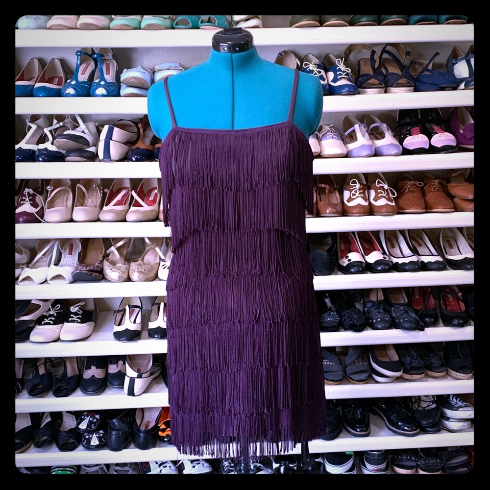 Purple fringe flapper dress by Unique Vintage